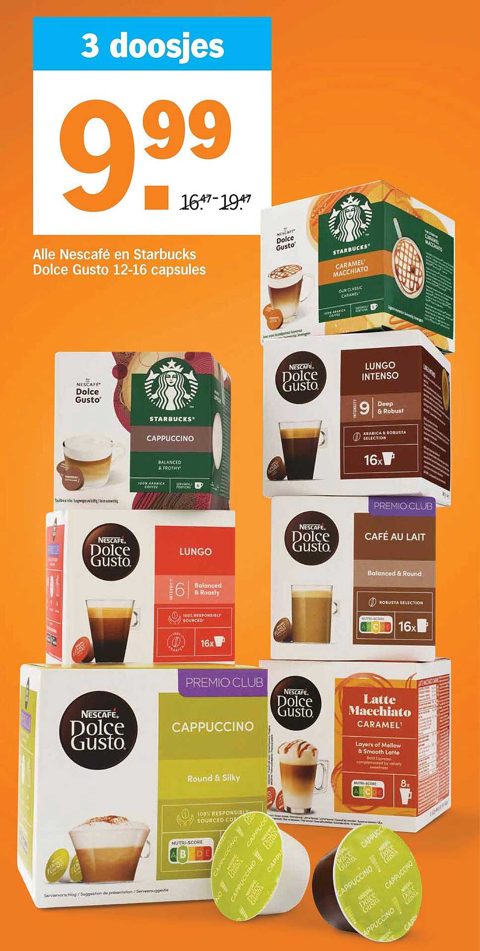 3 doosjes Alle Nescafé en Starbucks Dolce Gusto 12-16 capsules