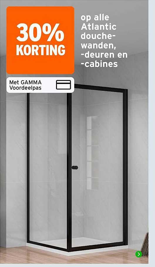 30% korting op alle Atlantic douche-wanden, -deuren en -cabines