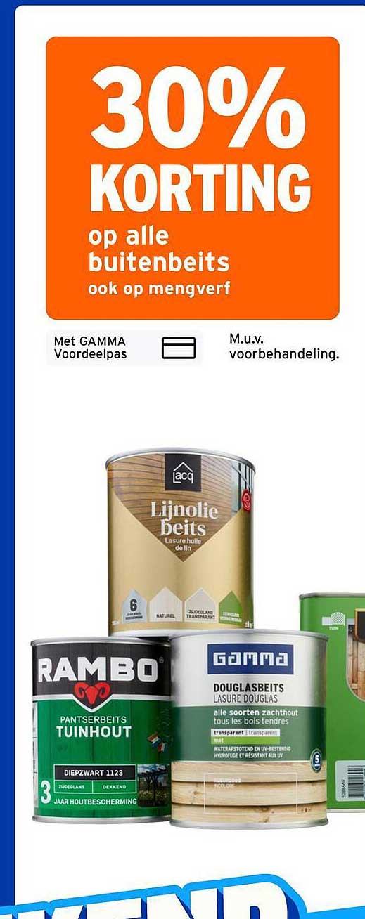 30% korting op alle buitenbeits ook op mengverf