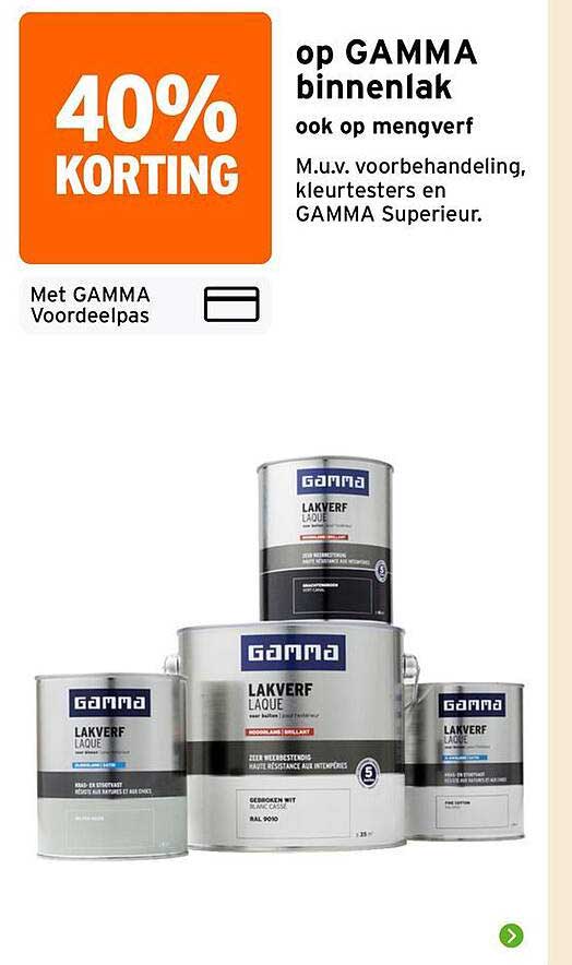 40% korting op GAMMA binnenlak ook op mengverf