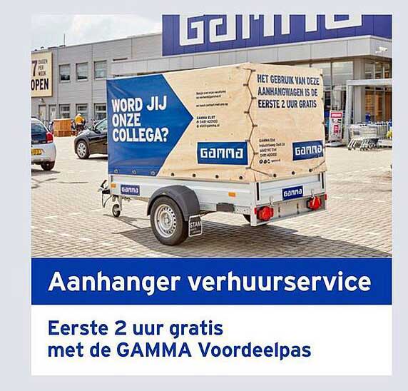 Aanhanger verhuurservice Eerste 2 uur gratis met de GAMMA Voordeelpas