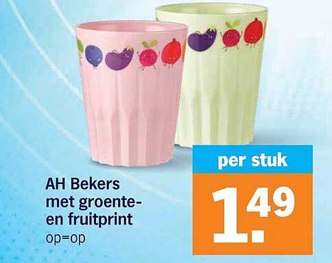 AH Bekers met groente- en fruitprint op=op