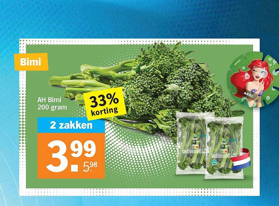 AH Bimi 200 gram 33% korting 2 zakken