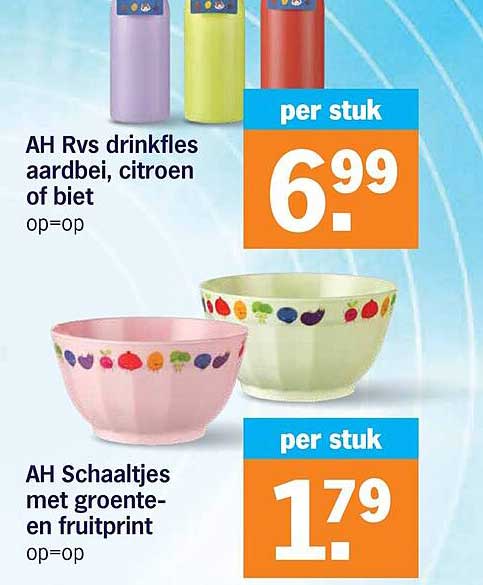 AH Rvs drinkfles aardbei, citroen of biet op=op