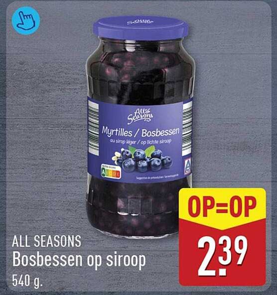 ALL SEASONS Bosbessen op siroop 540 g. OP=OP