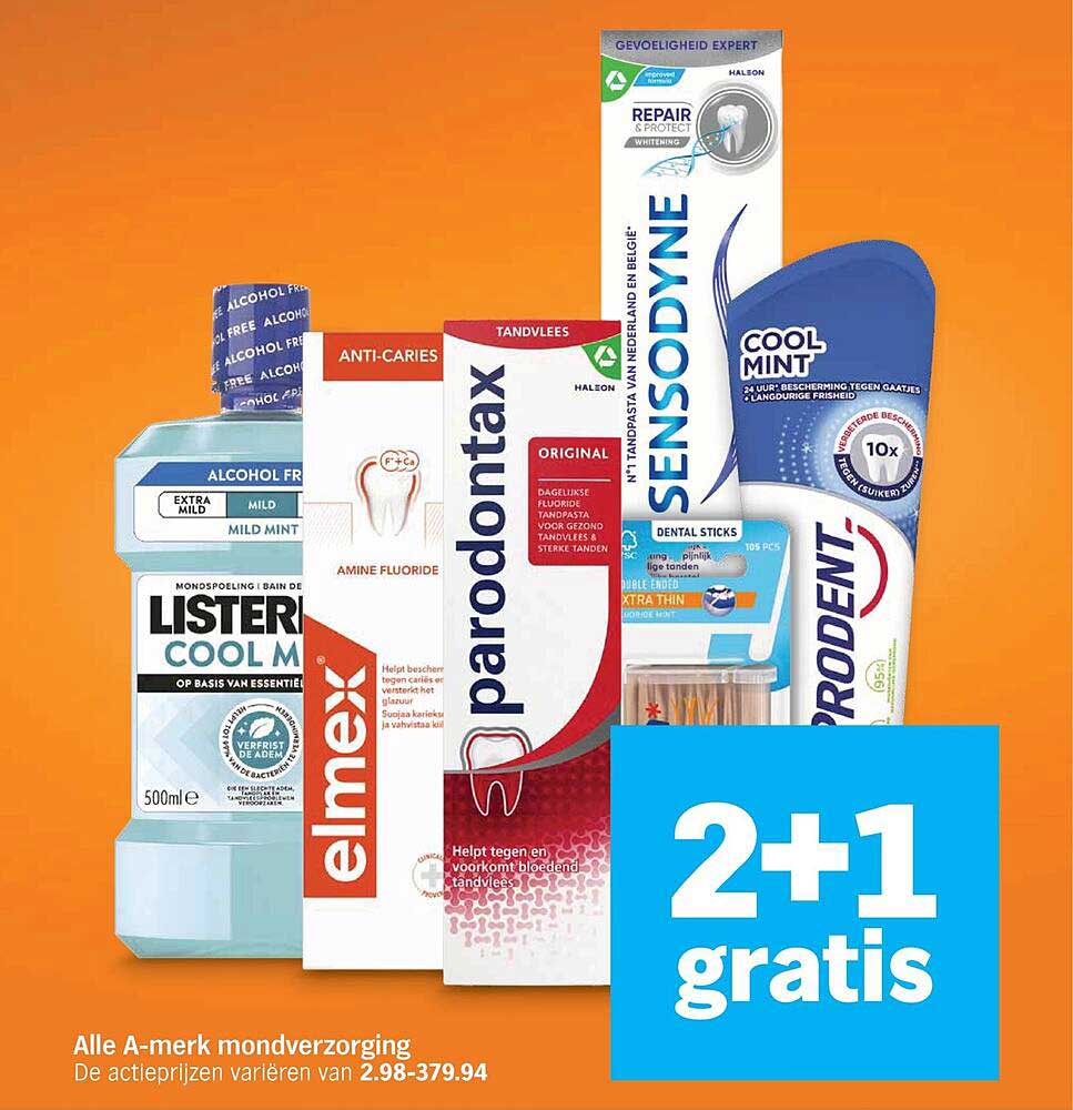 Alle A-merk mondverzorging 2+1 gratis