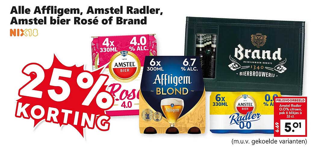 Alle Affligem, Amstel Radler, Amstel bier Rosé of Brand 25% korting