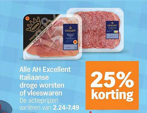 Alle AH Excellent Italiaanse droge worsten of vleeswaren 25% korting