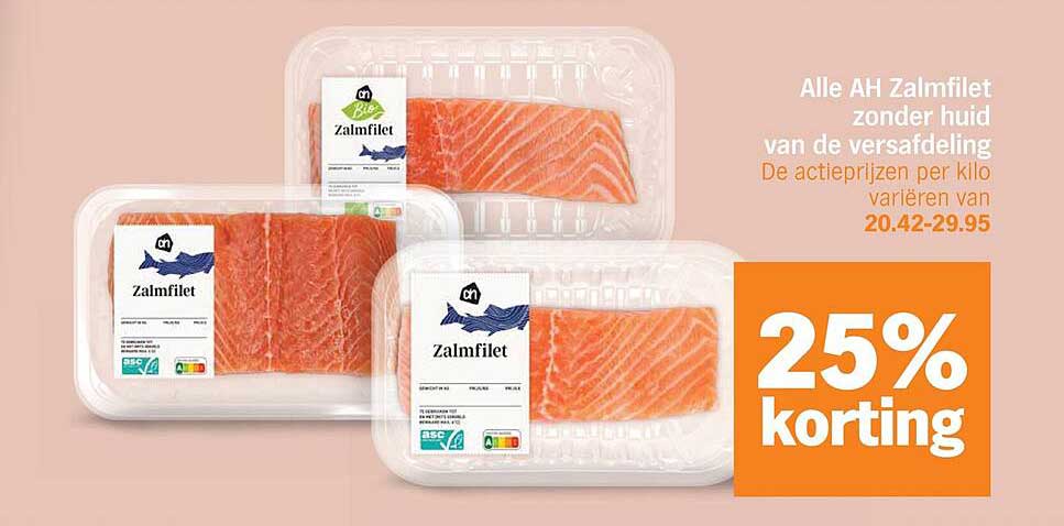 Alle AH Zalmfilet zonder huid van de versafdeling 25% korting