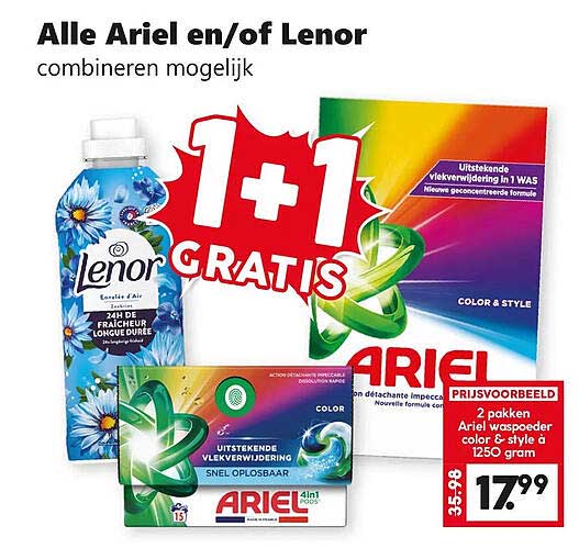 Alle Ariel en/of Lenor combineren mogelijk 1+1 GRATIS