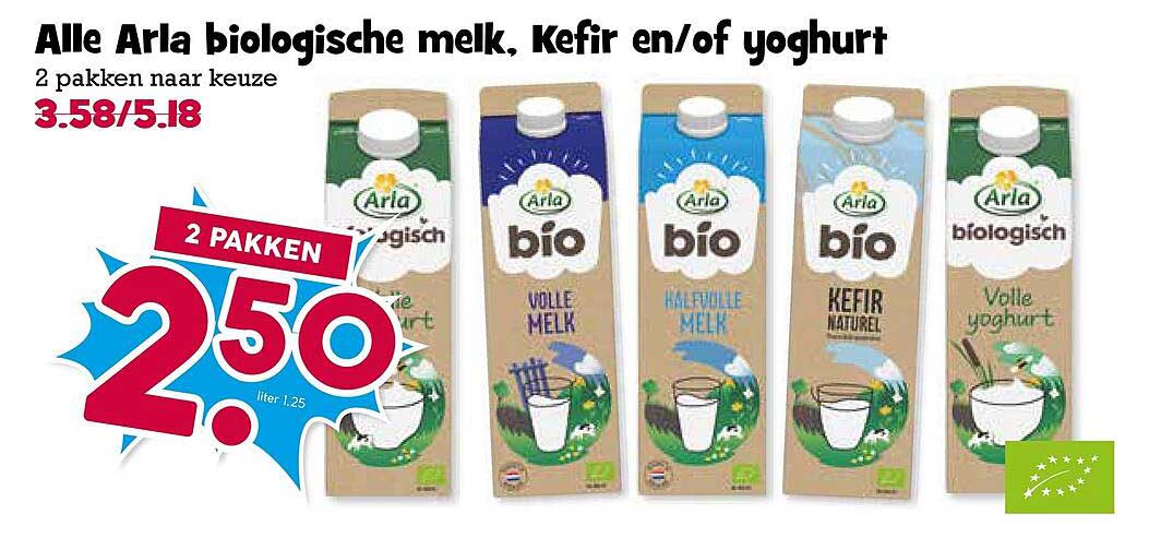 Alle Arla biologische melk, kefir en/of yoghurt