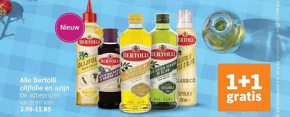 Alle Bertolli olijfolie en azijn 1+1 gratis