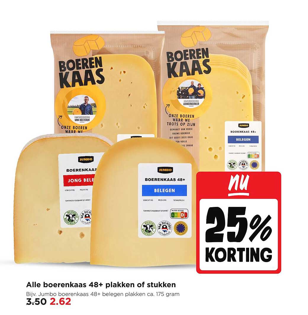 Alle boerenkaas 48+ plakken of stukken 25% korting