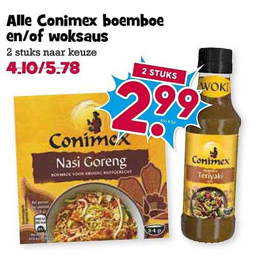 Alle Conimex boemboe en/of woksaus 2 stuks naar keuze 2 STUKS