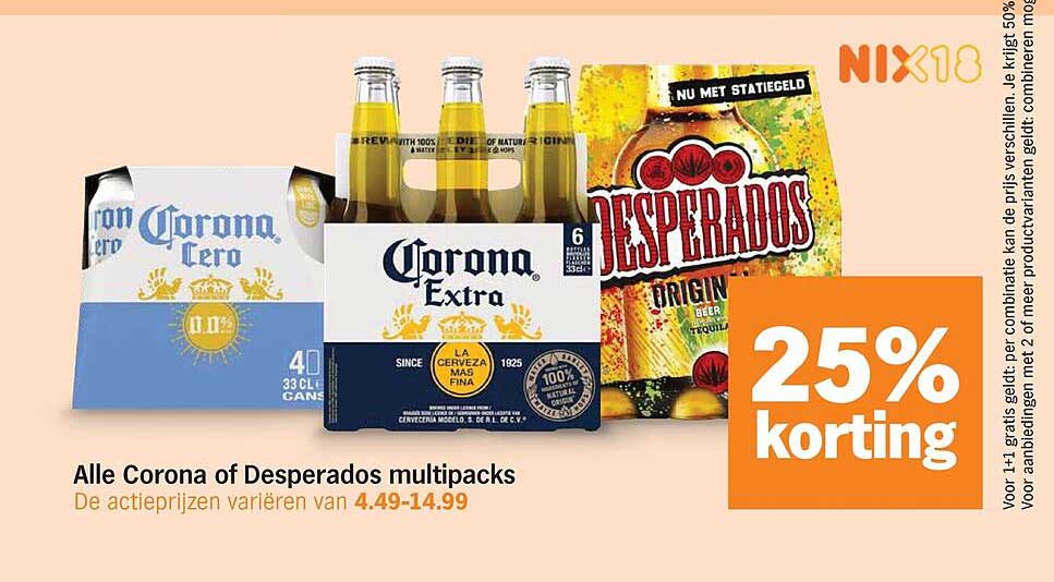Alle Corona of Desperados multipacks 25% korting