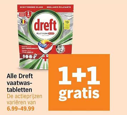 Alle Dreft vaatwastabletten 1+1 gratis