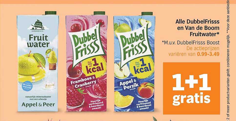 Alle DubbelFrisss en Van de Boom Fruitwater* 1+1 gratis