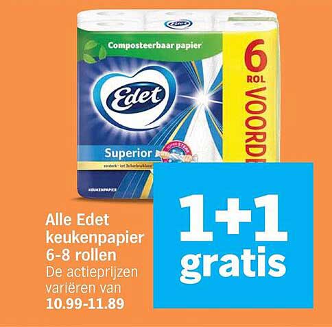 Alle Edet keukenpapier 6-8 rollen 1+1 gratis