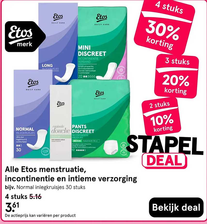 Alle Etos menstruatie, incontinentie en intieme verzorging - Stapel Deal