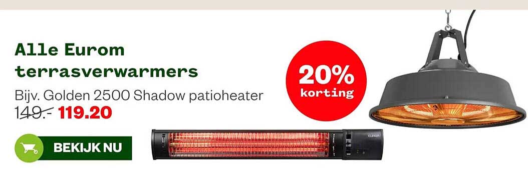 Alle Eurom terrasverwarmers 20% korting