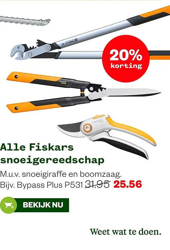 Alle Fiskars snoeigereedschap 20% korting
