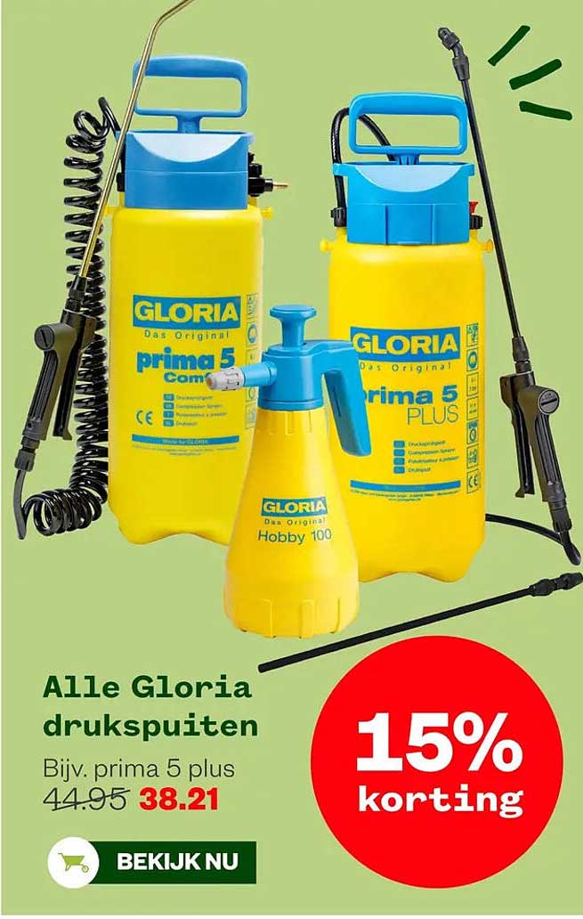 Alle Gloria drukspuiten 15% korting