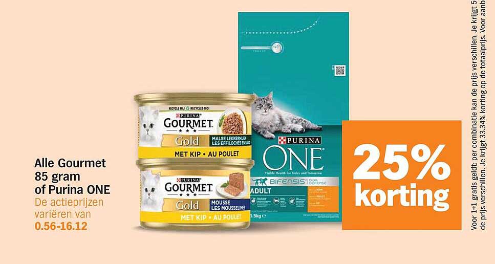 Alle Gourmet 85 gram of Purina ONE 25% korting