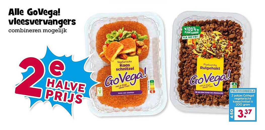 Alle GoVega! vleesvervangers combineren mogelijk 2e halve prijs