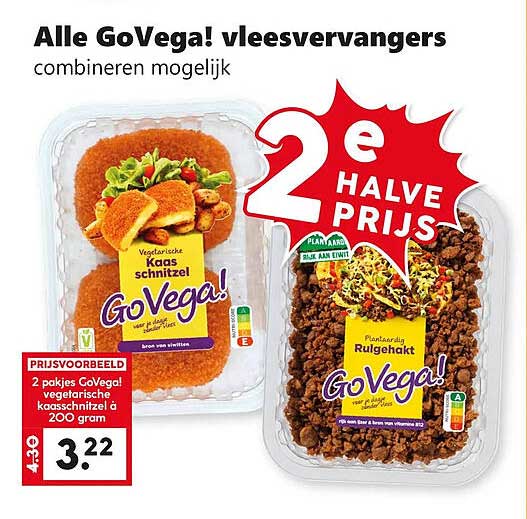 Alle GoVega! vleesvervangers combineren mogelijk 2e halve prijs