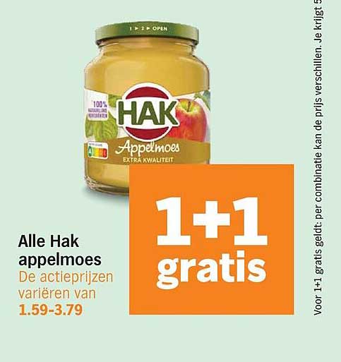 Alle Hak appelmoes 1+1 gratis