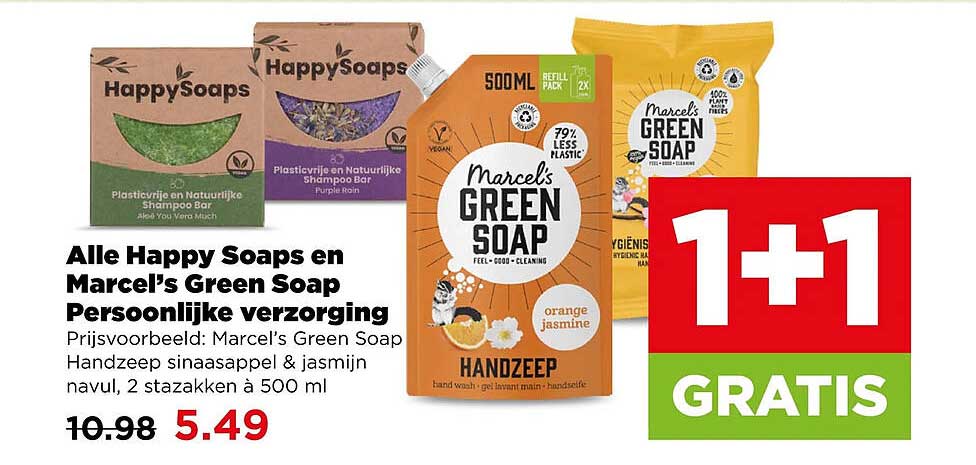 Alle Happy Soaps en Marcel’s Green Soap Persoonlijke verzorging 1+1 GRATIS