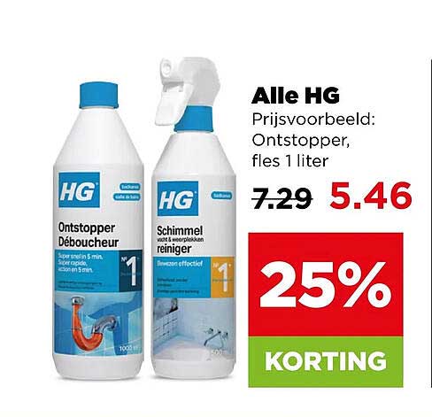 Alle HG Prijsvoorbeeld: Ontstopper, fles 1 liter 25% KORTING