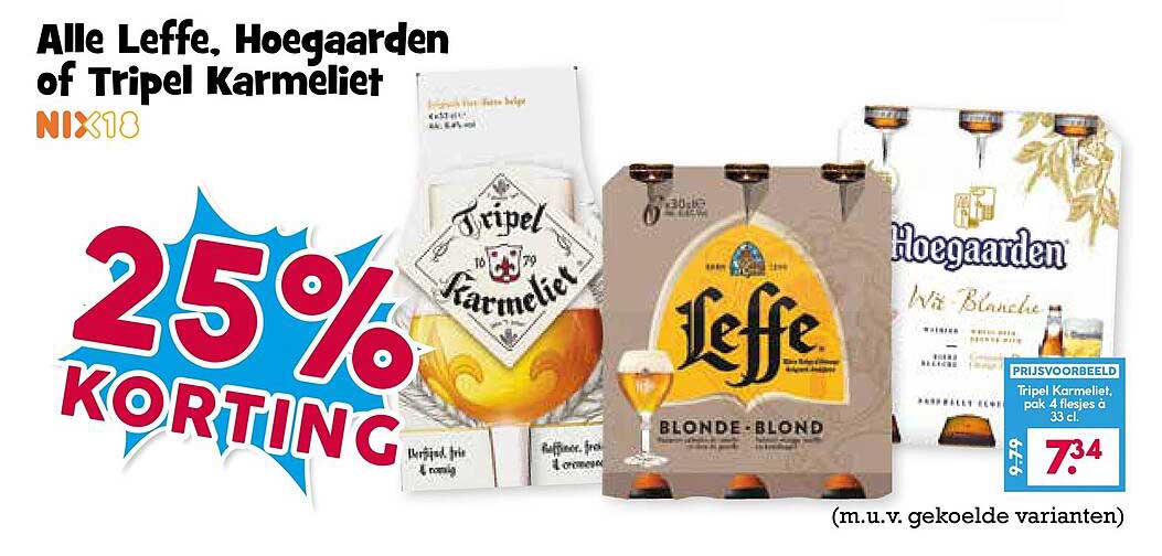 Alle Leffe, Hoegaarden of Tripel Karmeliet 25% korting