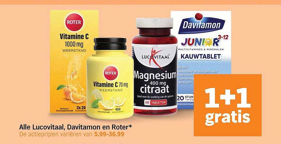 Alle Lucovitaal, Davitamon en Roter* 1+1 gratis