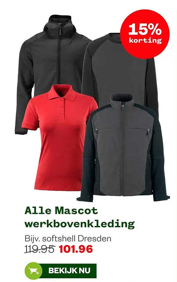 Alle Mascot werkkleding Bijv. softshell Dresden 15% korting