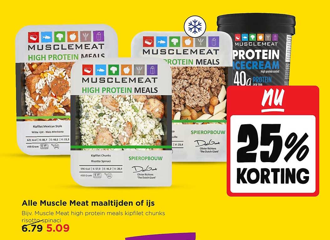 Alle Muscle Meat maaltijden of ijs 25% korting