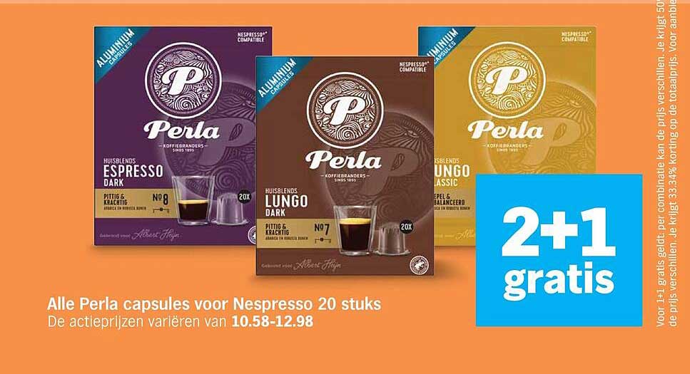 Alle Perla capsules voor Nespresso 20 stuks 2+1 gratis