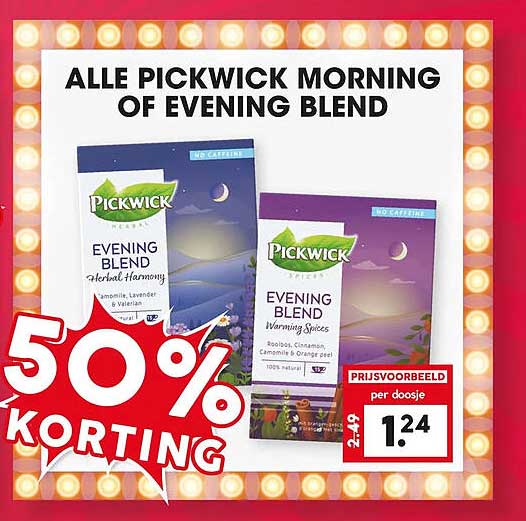 ALLE PICKWICK MORNING OF EVENING BLEND 50% KORTING