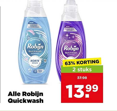 Alle Robijn Quickwash 63% KORTING 2 stuks