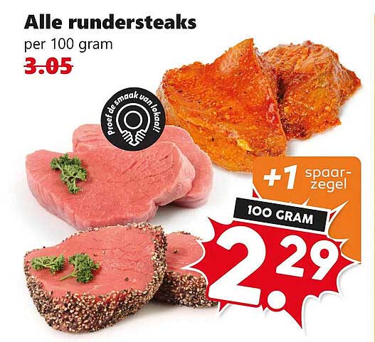 Alle rundersteaks +1 spaarzegel