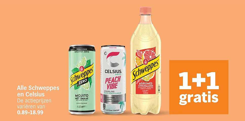 Alle Schweppes en Celsius 1+1 gratis