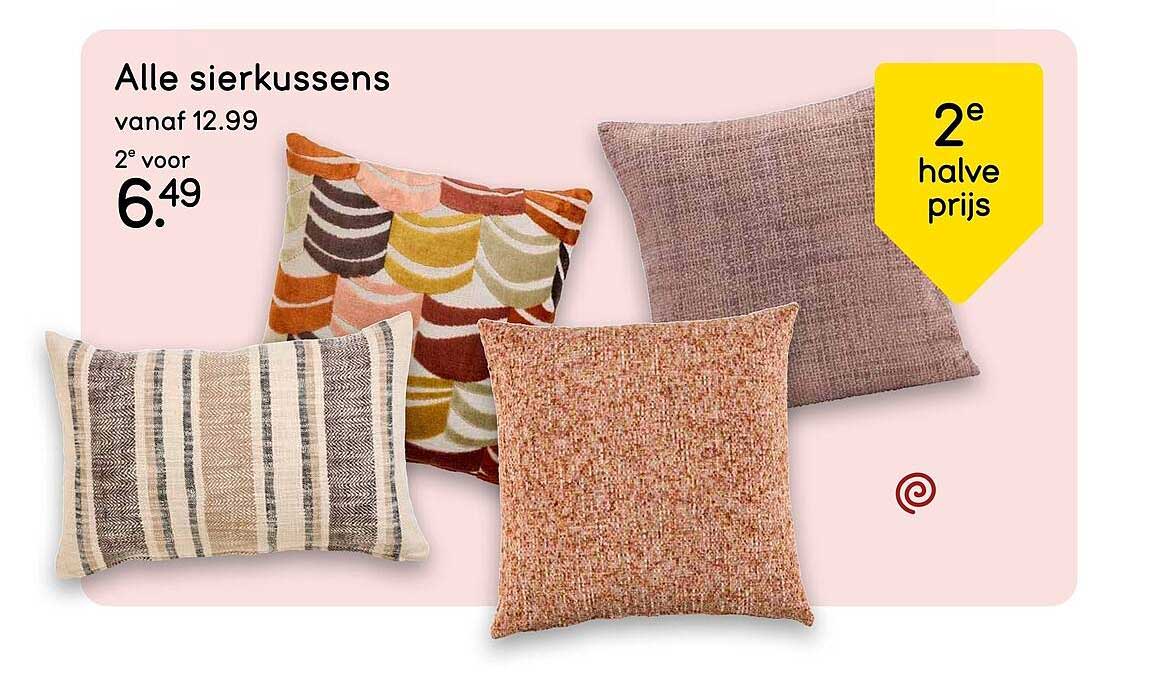 Alle sierkussens 2e halve prijs