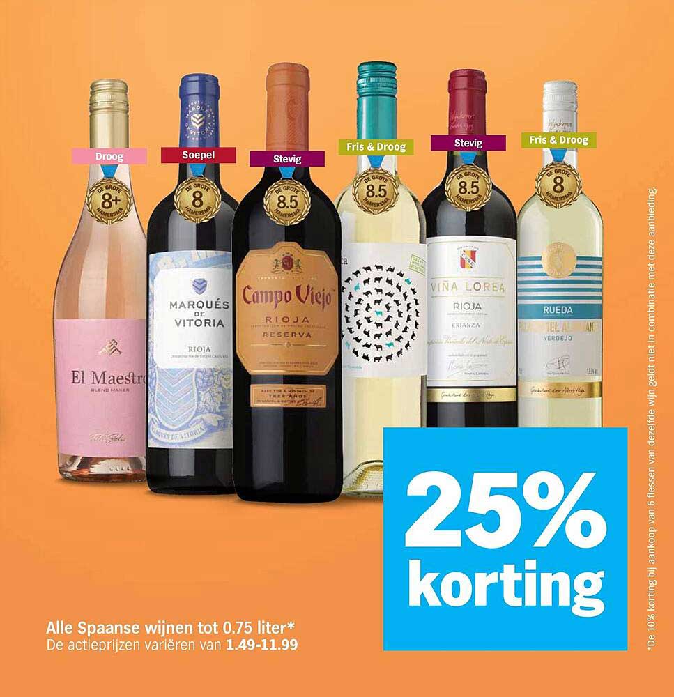 Alle Spaanse wijnen tot 0.75 liter* 25% korting