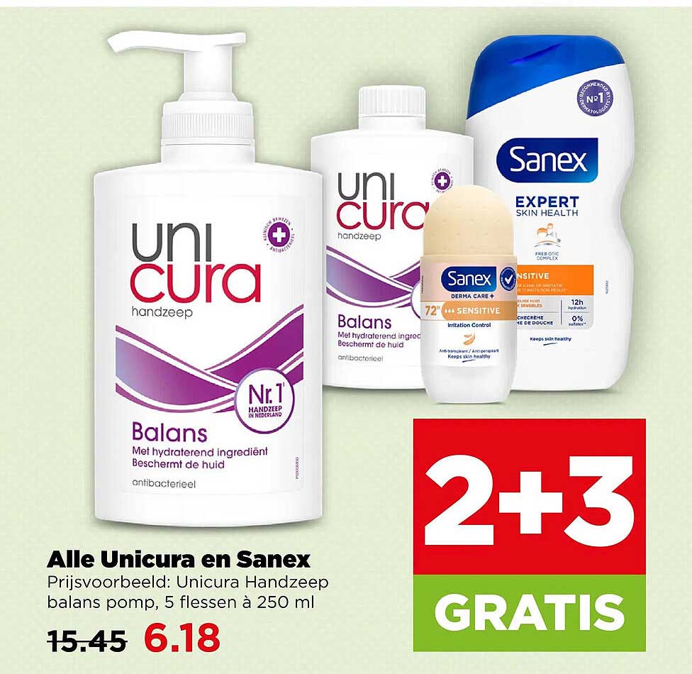 Alle Unicura en Sanex 2+3 GRATIS