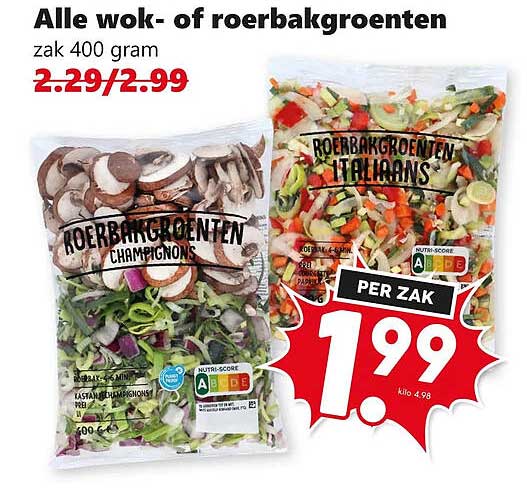 Alle wok- of roerbakgroenten zak 400 gram