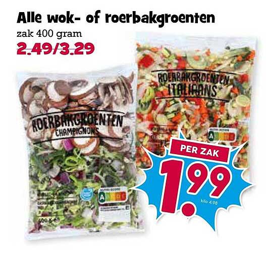 Alle wok- of roerbakgroenten zak 400 gram