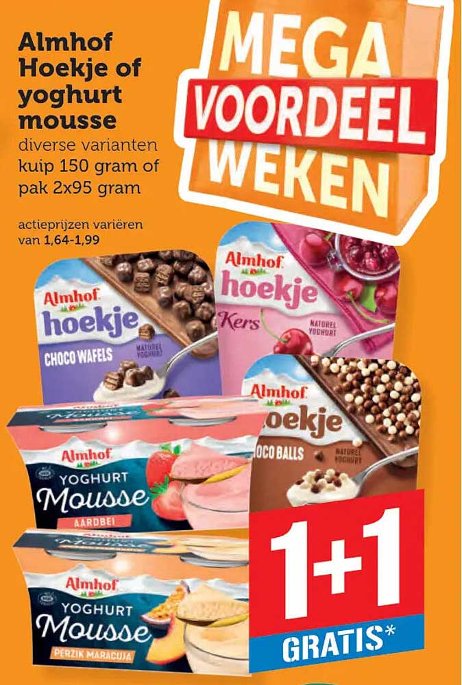 Almhof Hoekje of yoghurt mousse diverse varianten kuip 150 gram of pak 2x95 gram 1+1 gratis