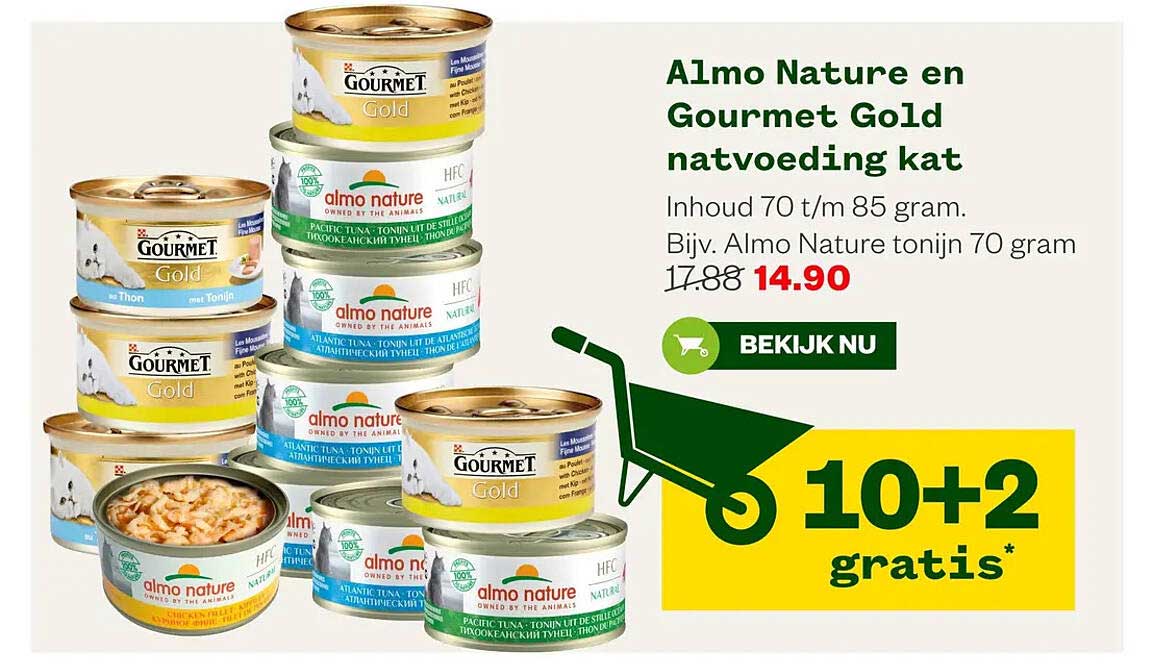 Almo Nature en Gourmet Gold natvoeding kat 10+2 gratis*
