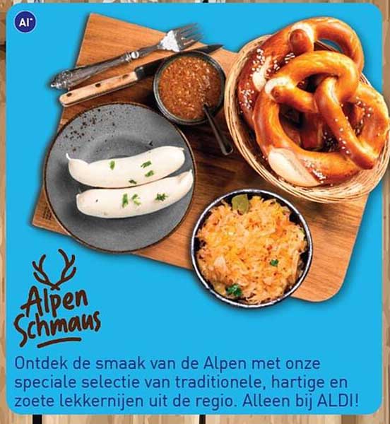 Alpen Schmaus Ontdek de smaak van de Alpen met onze speciale selectie van traditionele, hartige en zoete lekkernijen uit de regio. Alleen bij ALDI!