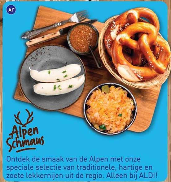Alpen Schmaus Ontdek de smaak van de Alpen met onze speciale selectie van traditionele, hartige en zoete lekkernijen uit de regio. Alleen bij ALDI!